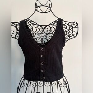 Urban Outfitters v neck sleeves stretch crop top in black